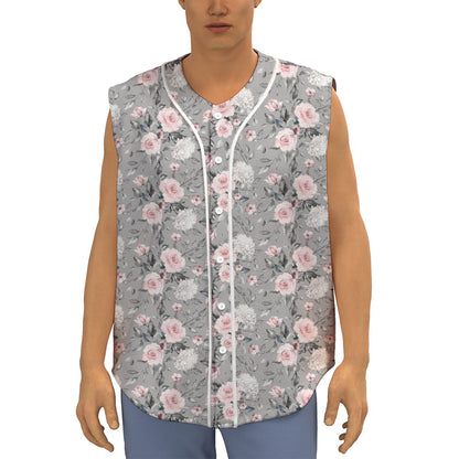 Monochrome Spring Floral Print Sleeveless Baseball Jersey