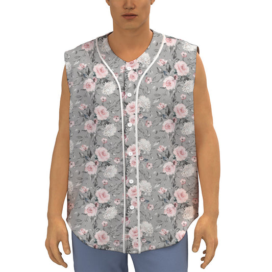Monochrome Spring Floral Print Sleeveless Baseball Jersey