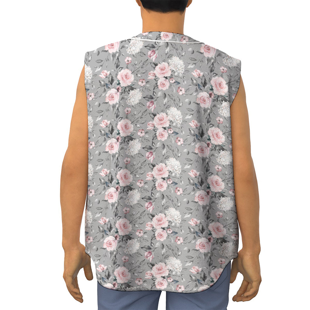 Monochrome Spring Floral Print Sleeveless Baseball Jersey