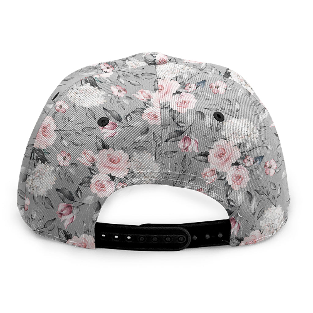 Monochrome Spring Floral Print Snapback Cap