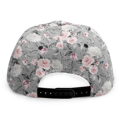 Monochrome Spring Floral Print Snapback Cap