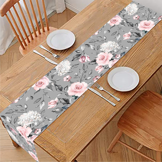 Monochrome Spring Floral Print Table Runner