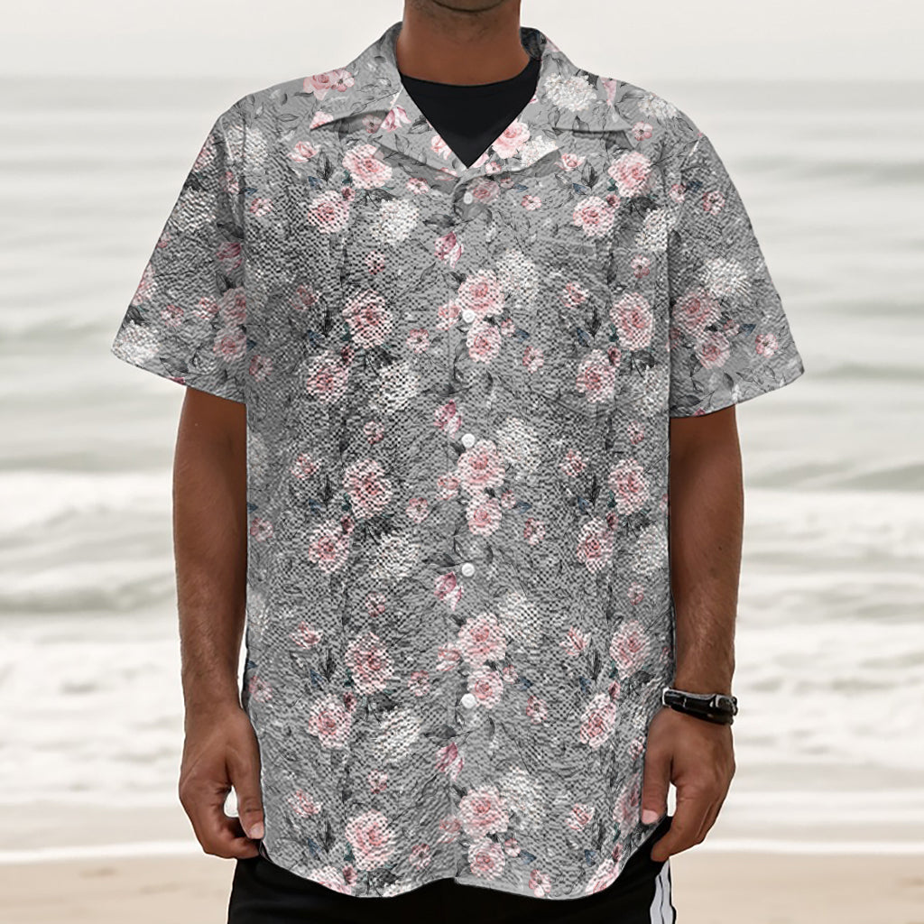Monochrome Spring Floral Print Textured Short Sleeve Shirt