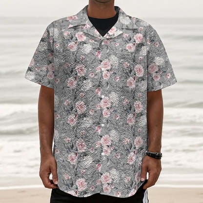 Monochrome Spring Floral Print Textured Short Sleeve Shirt