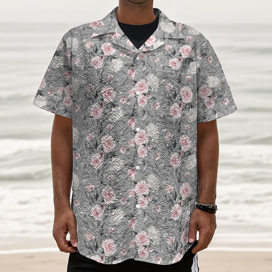 Monochrome Spring Floral Print Textured Short Sleeve Shirt