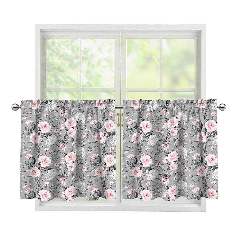 Monochrome Spring Floral Print Tier Curtains
