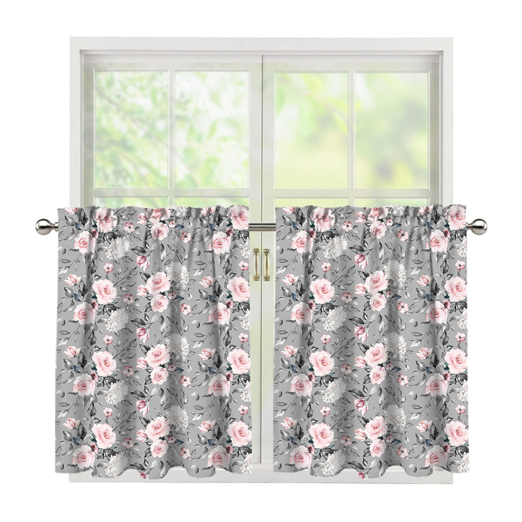 Monochrome Spring Floral Print Tier Curtains