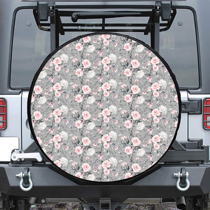 Monochrome Spring Floral Print Tire Cover
