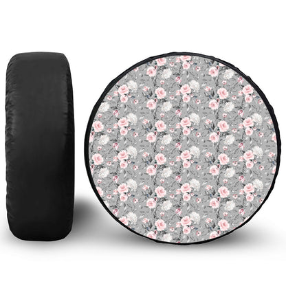 Monochrome Spring Floral Print Tire Cover