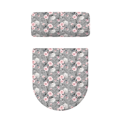 Monochrome Spring Floral Print Toilet Lid And Tank Cover Set