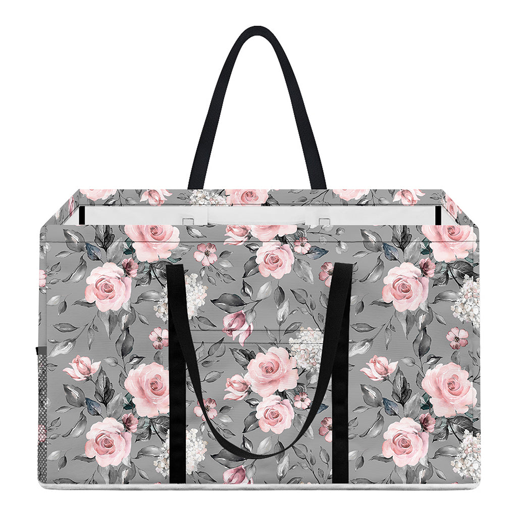 Monochrome Spring Floral Print Utility Tote Bag