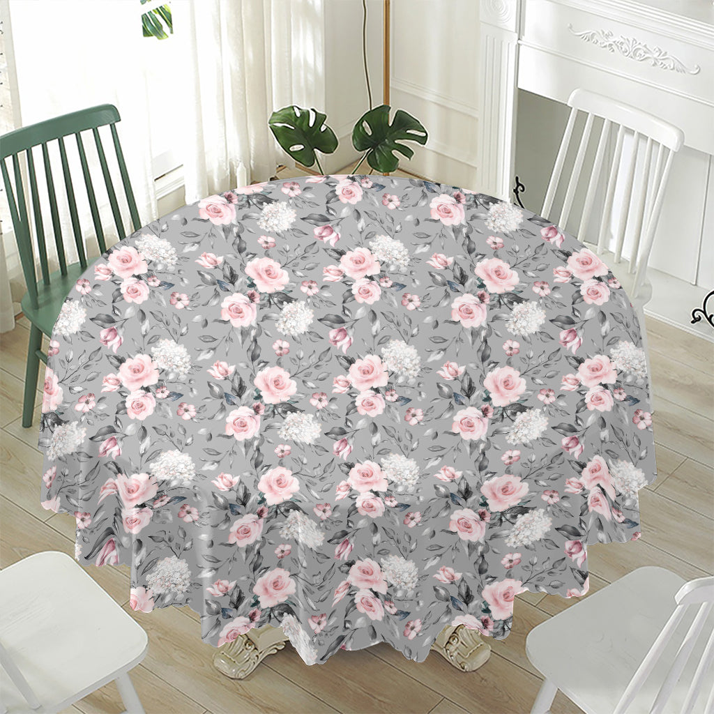 Monochrome Spring Floral Print Waterproof Round Tablecloth