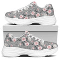 Monochrome Spring Floral Print White Chunky Shoes
