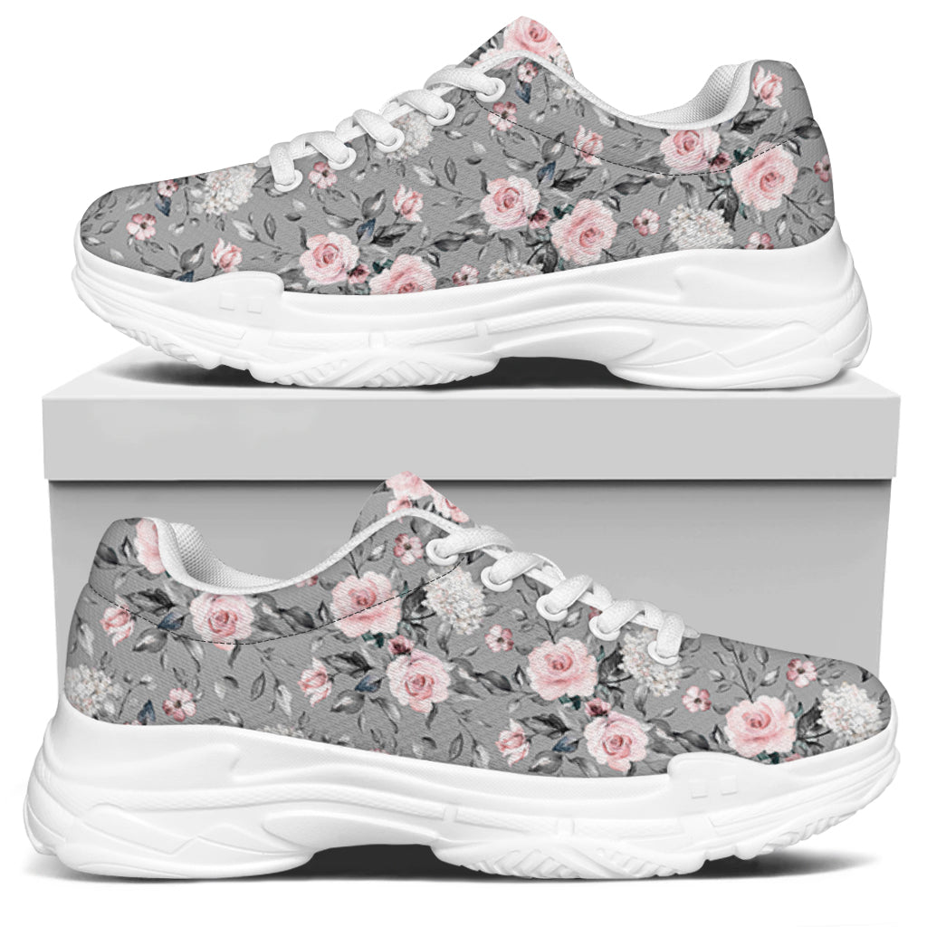 Monochrome Spring Floral Print White Chunky Shoes