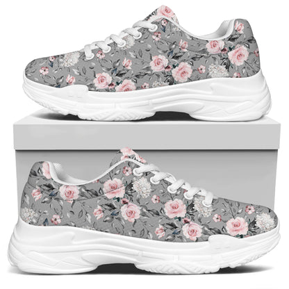 Monochrome Spring Floral Print White Chunky Shoes