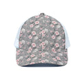 Monochrome Spring Floral Print White Mesh Trucker Hat