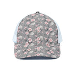 Monochrome Spring Floral Print White Mesh Trucker Cap