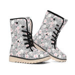 Monochrome Spring Floral Print Winter Boots