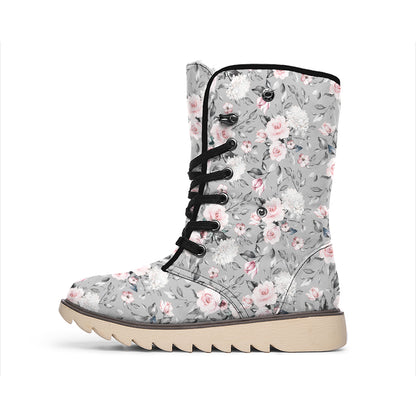 Monochrome Spring Floral Print Winter Boots