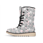 Monochrome Spring Floral Print Winter Boots