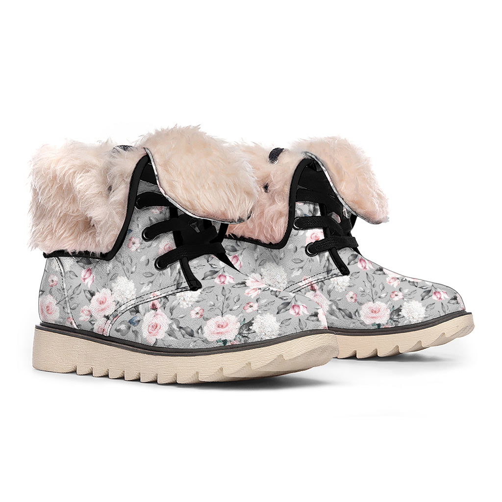 Monochrome Spring Floral Print Winter Boots