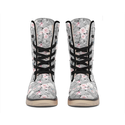 Monochrome Spring Floral Print Winter Boots