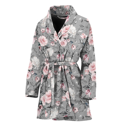 Monochrome Spring Floral Print Women's Bathrobe