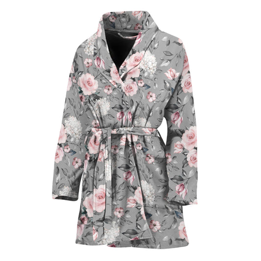 Monochrome Spring Floral Print Women's Bathrobe