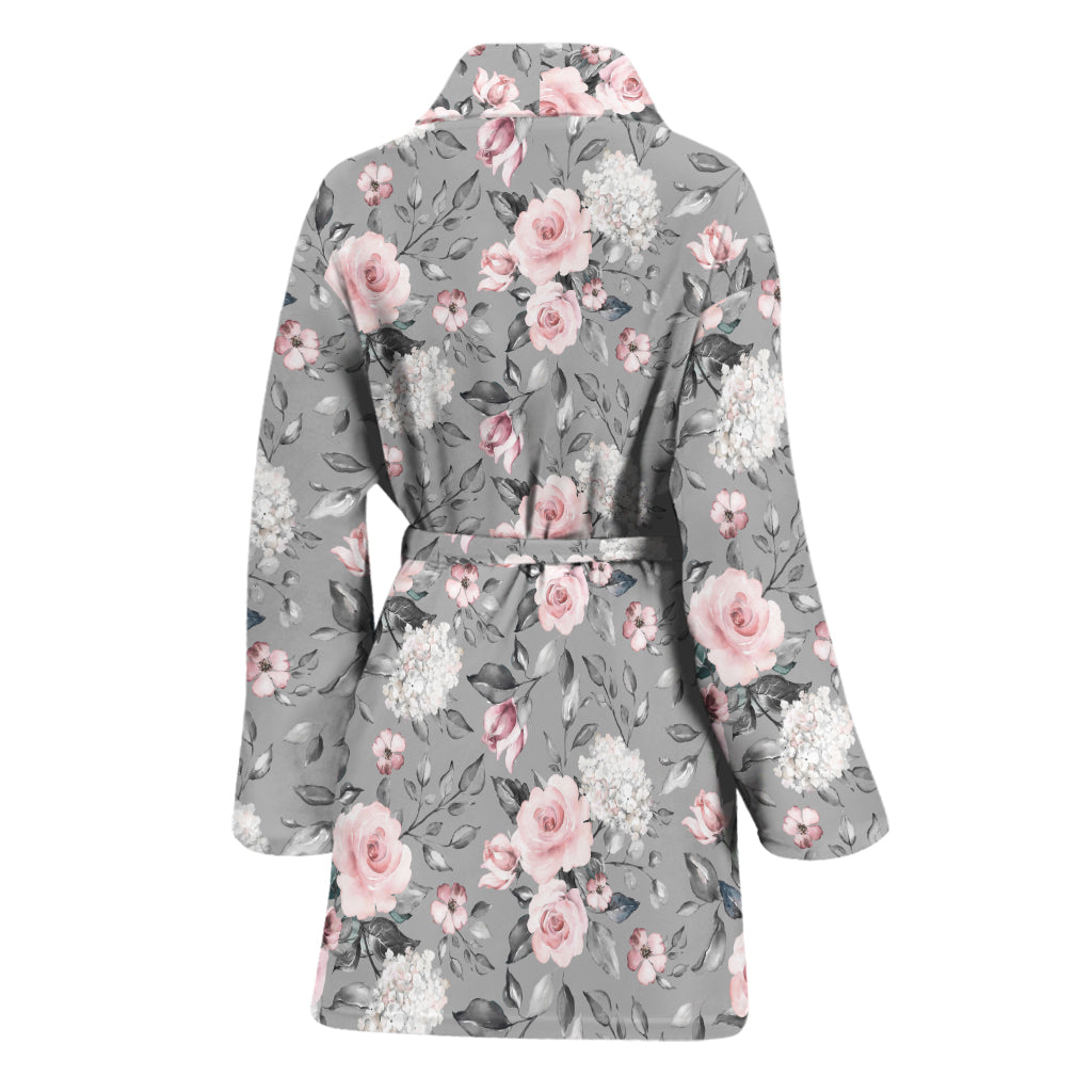 Monochrome Spring Floral Print Women's Bathrobe
