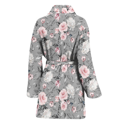 Monochrome Spring Floral Print Women's Bathrobe