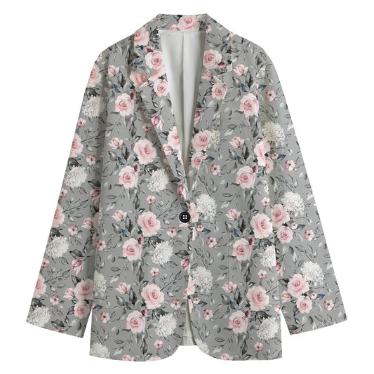 Monochrome Spring Floral Print Women's Blazer