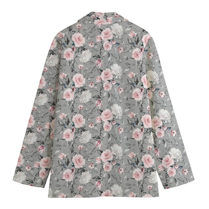 Monochrome Spring Floral Print Women's Blazer