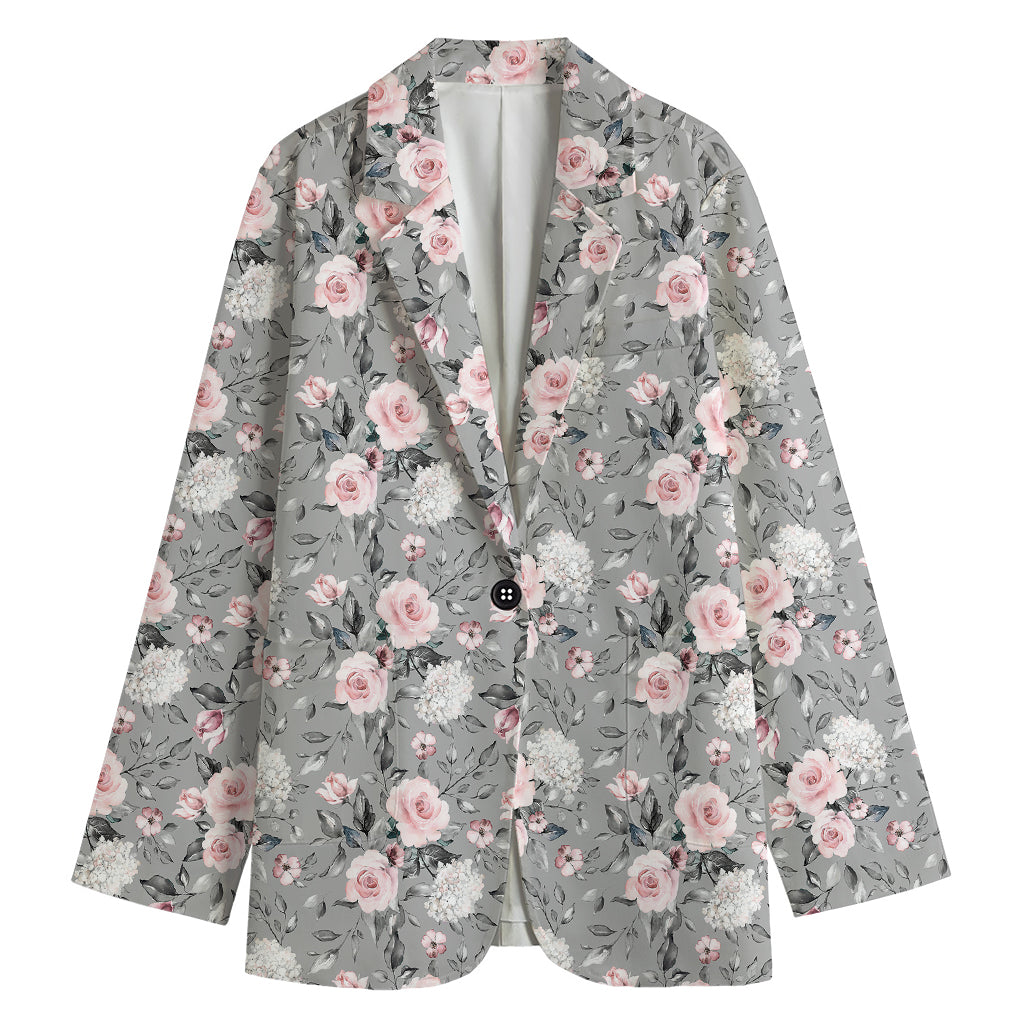 Monochrome Spring Floral Print Women's Cotton Blazer