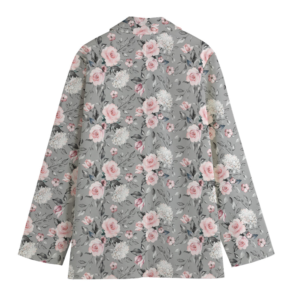 Monochrome Spring Floral Print Women's Cotton Blazer