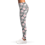 Monochrome Spring Floral Print Women's Leggings