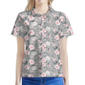 Monochrome Spring Floral Print Women's Polo Shirt