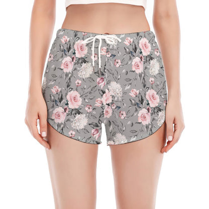 Monochrome Spring Floral Print Women's Split Running Shorts