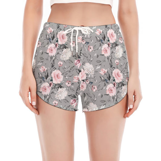 Monochrome Spring Floral Print Women's Split Running Shorts