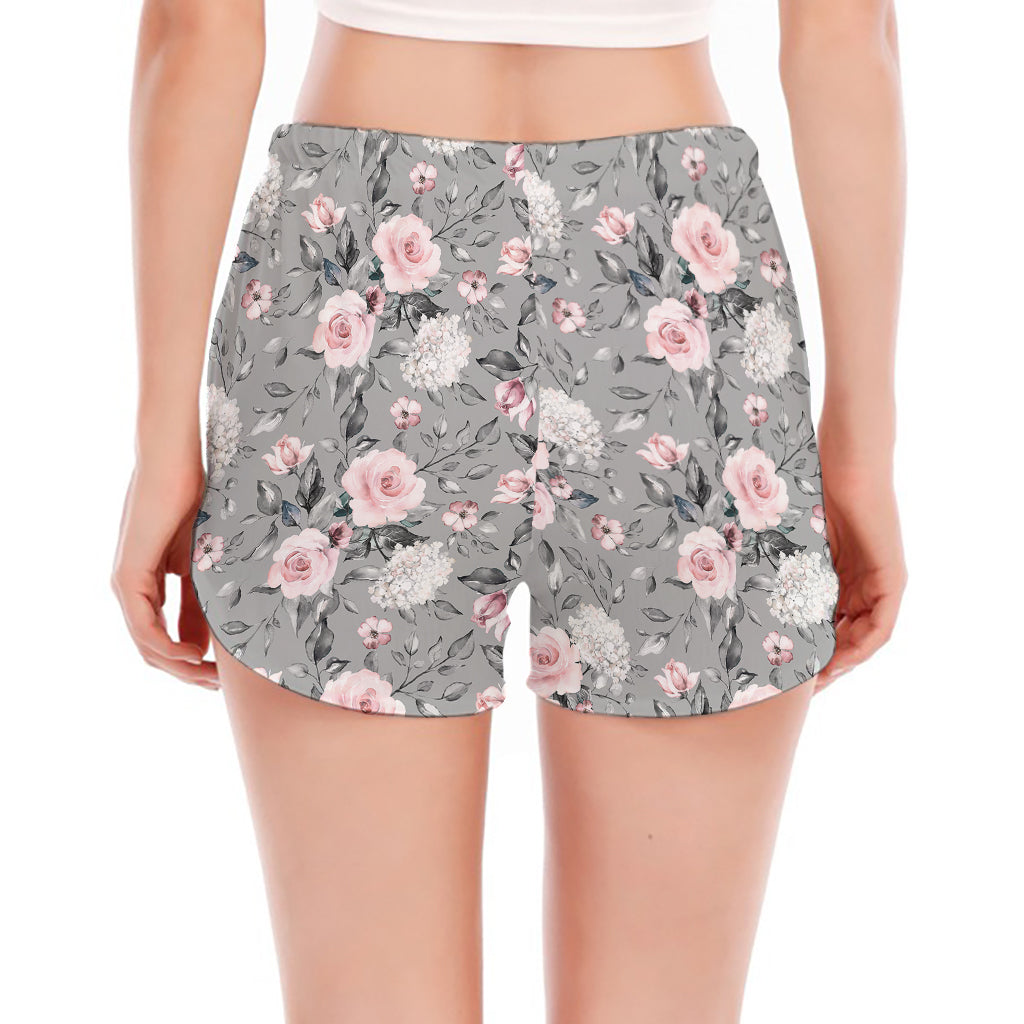 Monochrome Spring Floral Print Women's Split Running Shorts
