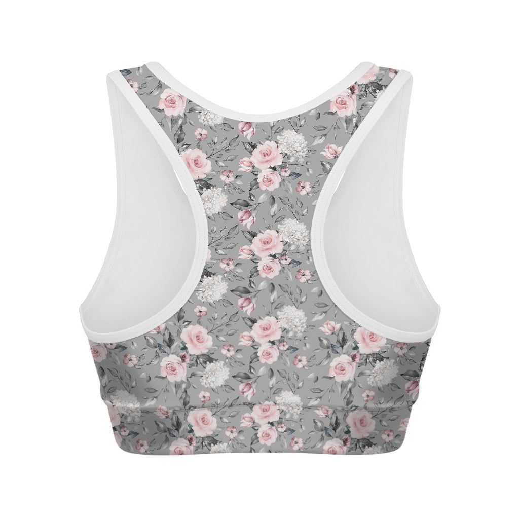 Monochrome Spring Floral Print Women's Sports Bra