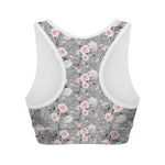 Monochrome Spring Floral Print Women's Sports Bra