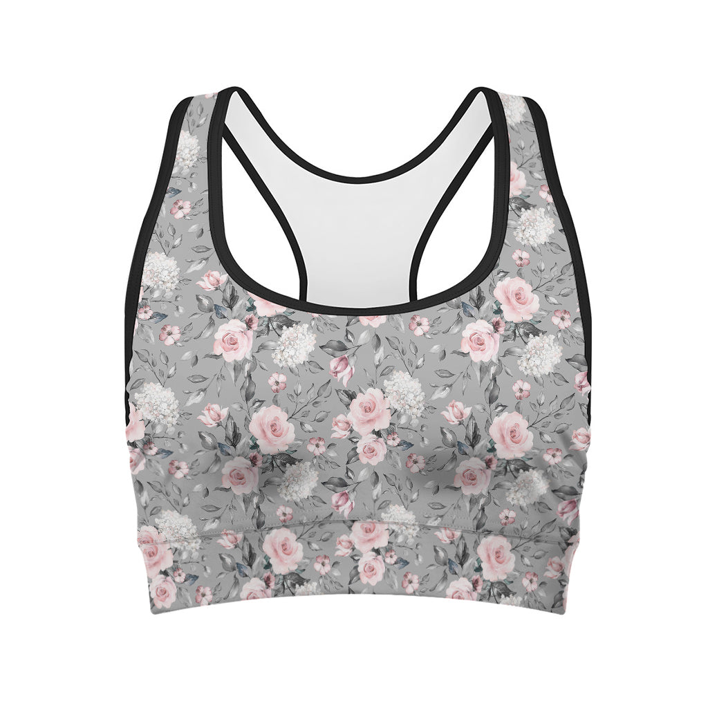 Monochrome Spring Floral Print Women's Sports Bra