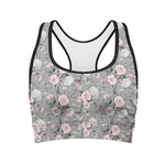 Monochrome Spring Floral Print Women's Sports Bra