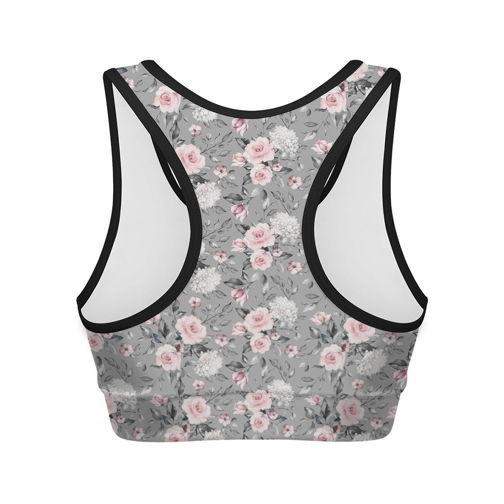 Monochrome Spring Floral Print Women's Sports Bra