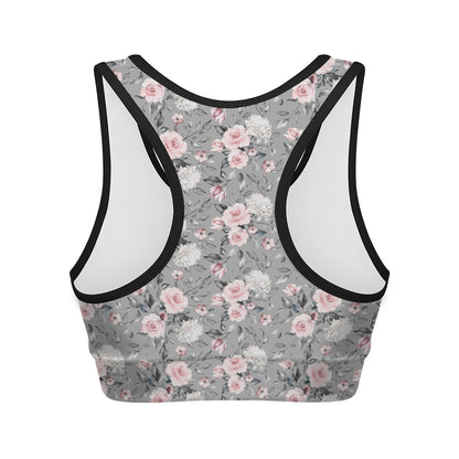 Monochrome Spring Floral Print Women's Sports Bra