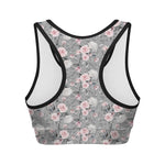 Monochrome Spring Floral Print Women's Sports Bra