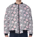 Monochrome Spring Floral Print Zip Sleeve Bomber Jacket
