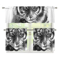 Monochrome Watercolor White Tiger Print 3 Piece Kitchen Curtains