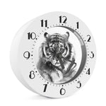 Monochrome Watercolor White Tiger Print Alarm Clock