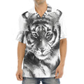 Monochrome Watercolor White Tiger Print Aloha Shirt